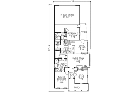Floor Plan - Main Floor for Colonial House Plan #410-337 - 2 bed, 2 bath