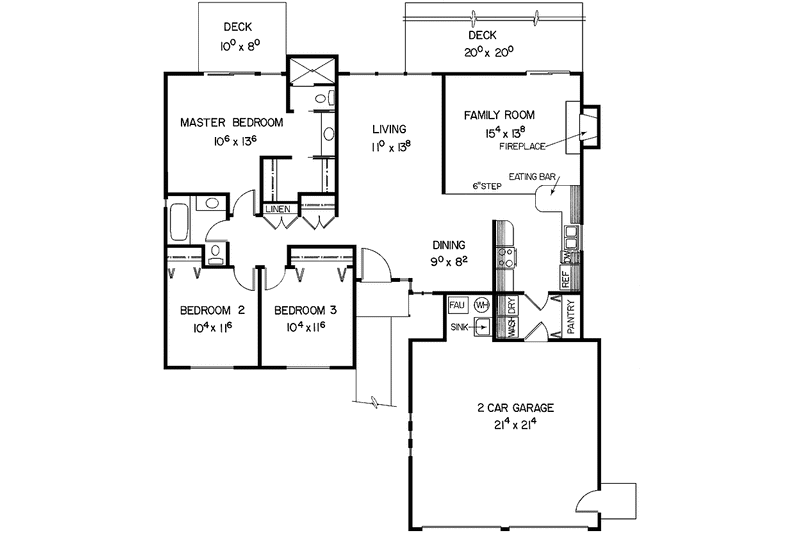 House Blueprint - Floor Plan - Main Floor for Ranch House Plan #60-908 - 3 bed, 2 bath