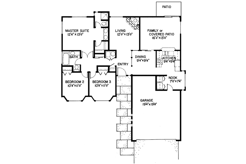 Home Plan - Floor Plan - Main Floor for Contemporary House Plan #60-733 - 3 bed, 2 bath