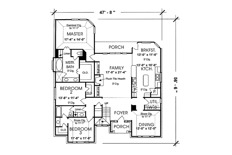 House Blueprint - Floor Plan - Main Floor for Country House Plan #974-60 - 3 bed, 3 bath