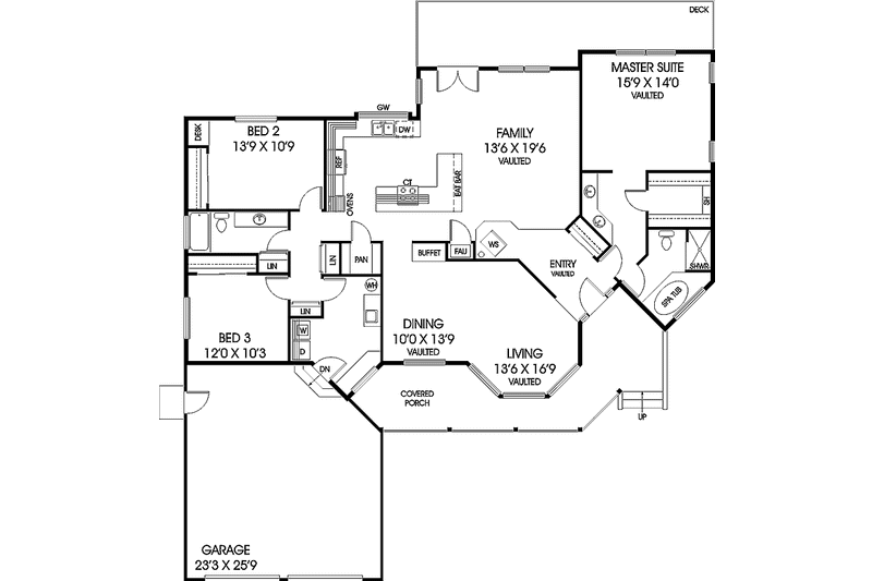 Home Plan - Floor Plan - Main Floor for Country House Plan #60-658 - 3 bed, 2 bath