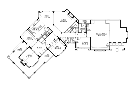 Floor Plan - Main Floor for Craftsman House Plan #132-347 - 5 bed, 4.5 bath