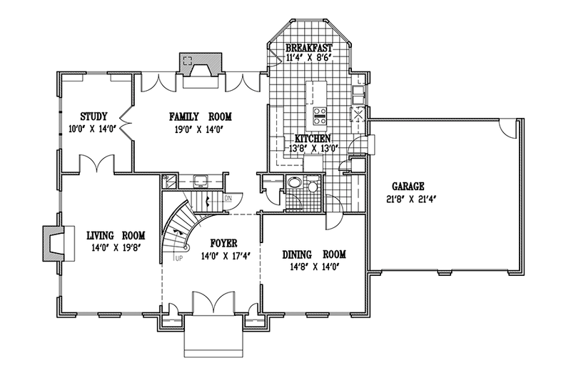 Dream House Plan - Floor Plan - Main Floor for Country House Plan #953-55 - 4 bed, 2.5 bath