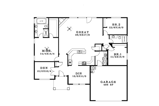 Floor Plan - Main Floor for Ranch House Plan #943-33 - 3 bed, 2 bath