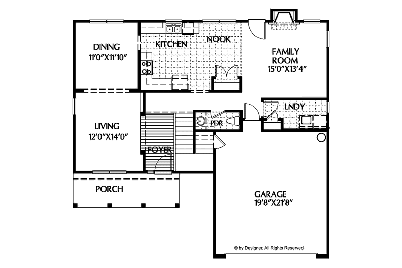 Architectural House Design - Floor Plan - Main Floor for Colonial House Plan #999-76 - 3 bed, 2.5 bath