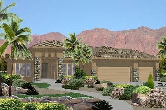 Exterior - Front Elevation for Adobe / Southwestern House Plan #24-247 - 6 bed, 3 bath