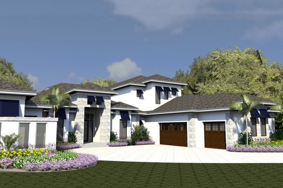 Exterior - Front Elevation for Contemporary House Plan #548-23 - 4 bed, 4.5 bath