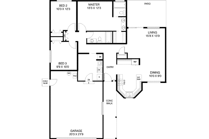 Home Plan - Floor Plan - Main Floor for Ranch House Plan #60-420 - 3 bed, 2 bath