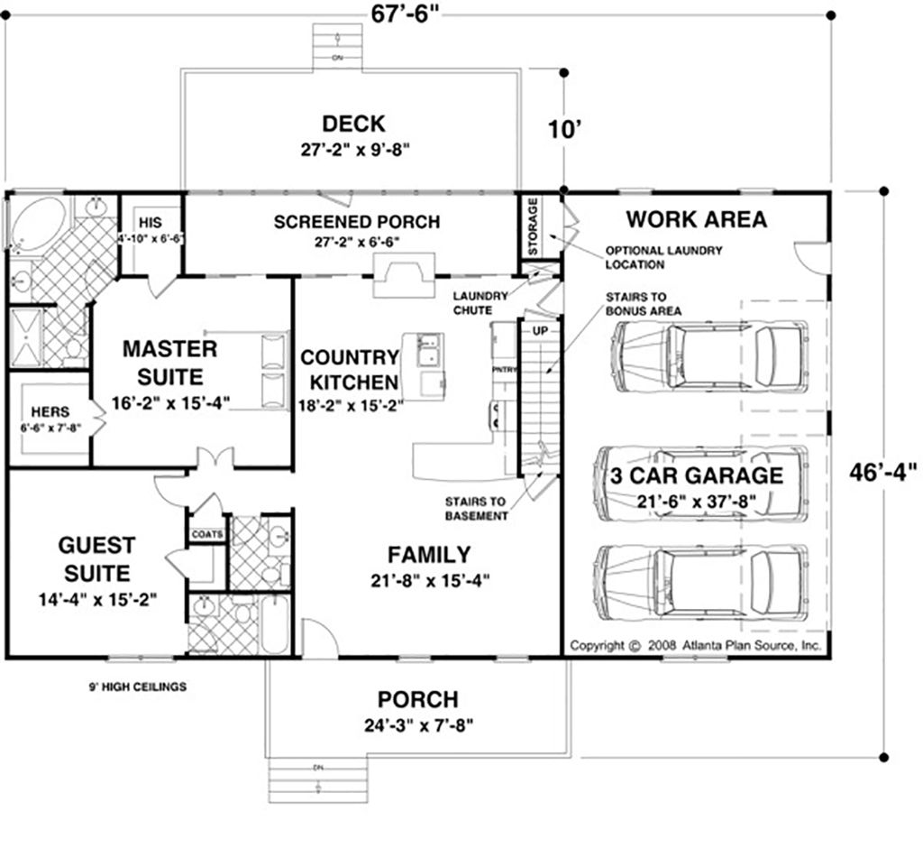 Country Style House  Plan  2 Beds 2 5 Baths 1500  Sq  Ft  