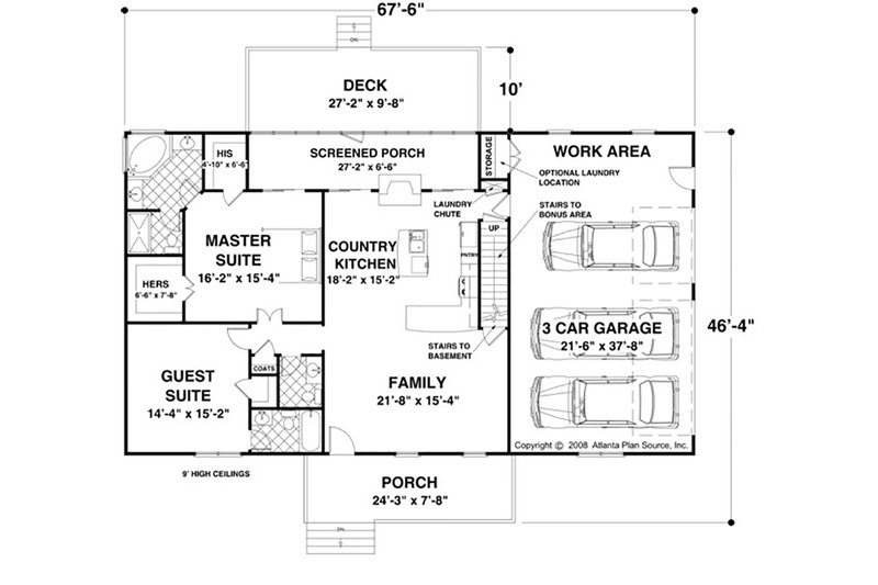House Blueprint - Floor Plan - Main Floor for Country House Plan #56-621 - 2 bed, 2.5 bath