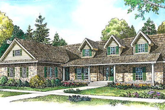Exterior - Front Elevation for Country House Plan #140-126 - 3 bed, 2.5 bath