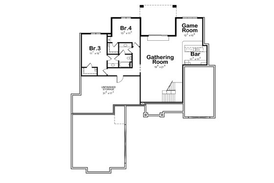 Floor Plan - Lower Floor for Craftsman House Plan #20-2367 - 4 bed, 4 bath