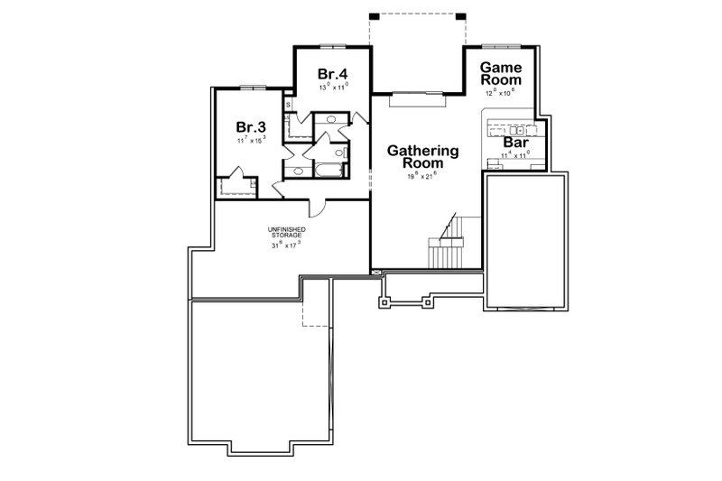 Home Plan - Floor Plan - Lower Floor for Craftsman House Plan #20-2367 - 4 bed, 4 bath