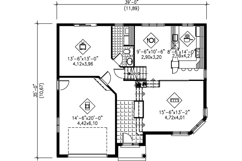 Home Plan - Floor Plan - Main Floor for European House Plan #25-326 - 3 bed, 1.5 bath