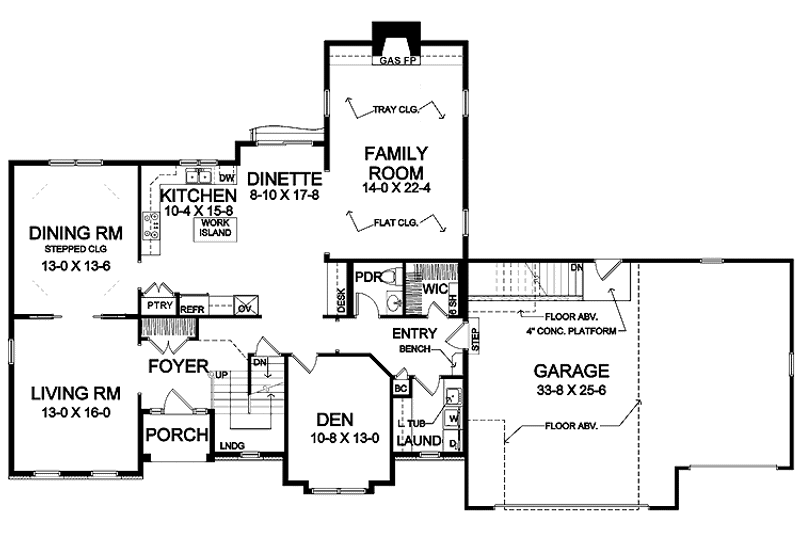Architectural House Design - Floor Plan - Main Floor for Classical House Plan #328-333 - 4 bed, 3.5 bath