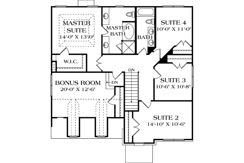 Dream House Plan - Floor Plan - Upper Floor for Colonial House Plan #453-506 - 4 bed, 2.5 bath