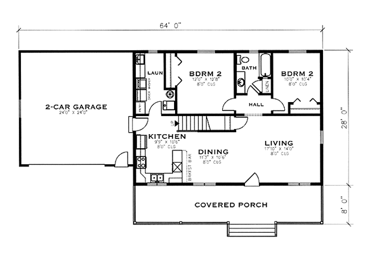 Home Plan - Floor Plan - Main Floor for Country House Plan #984-2 - 3 bed, 2 bath