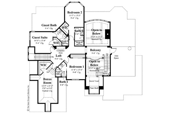 Floor Plan - Upper Floor for Mediterranean House Plan #930-267 - 4 bed, 4.5 bath