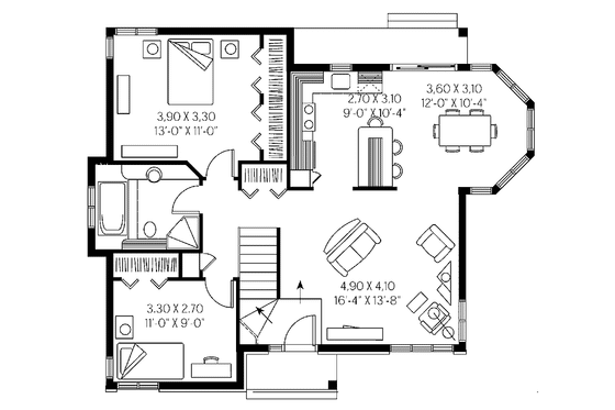 Floor Plan - Main Floor for Victorian House Plan #23-2359 - 2 bed, 1 bath