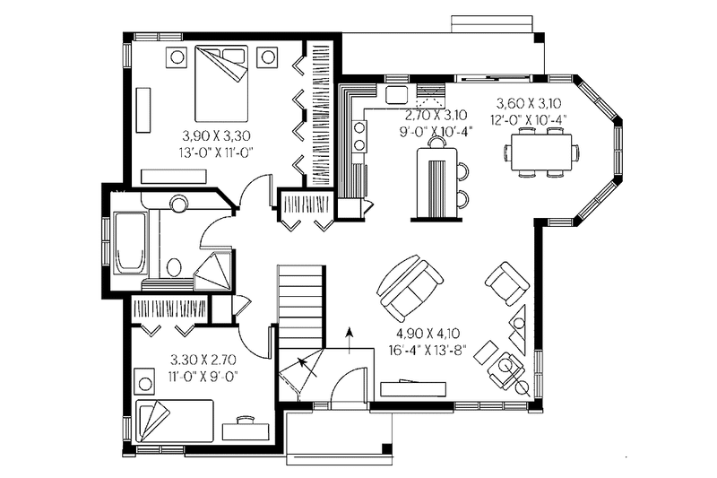 Architectural House Design - Floor Plan - Main Floor for Victorian House Plan #23-2359 - 2 bed, 1 bath