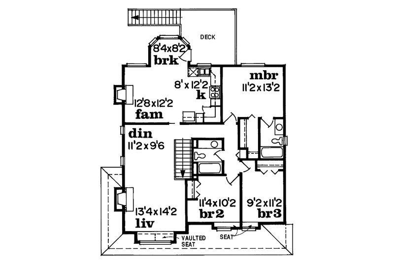 House Blueprint - Floor Plan - Upper Floor for Country House Plan #47-790 - 3 bed, 2 bath