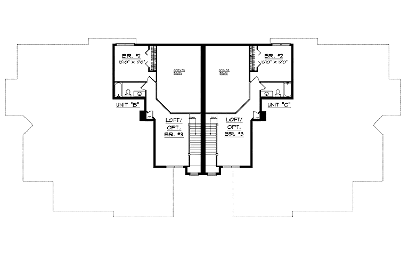 Home Plan - Floor Plan - Upper Floor for Prairie House Plan #70-1396 - 8 bed, 8 bath