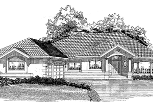 Home Plan - Exterior - Front Elevation for Mediterranean House Plan #47-1005 - 3 bed, 2.5 bath