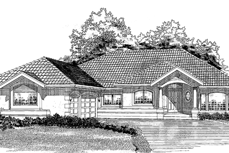 House Plan Design - Mediterranean Exterior - Front Elevation Plan #47-1005