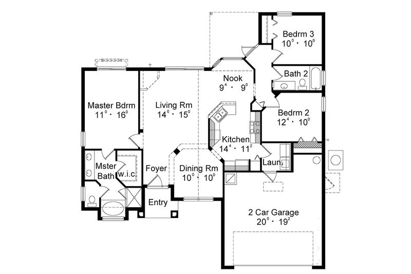 Dream House Plan - Floor Plan - Main Floor for Mediterranean House Plan #417-836 - 3 bed, 2 bath