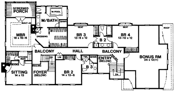 Architectural House Design - Colonial Floor Plan - Upper Floor Plan #328-206