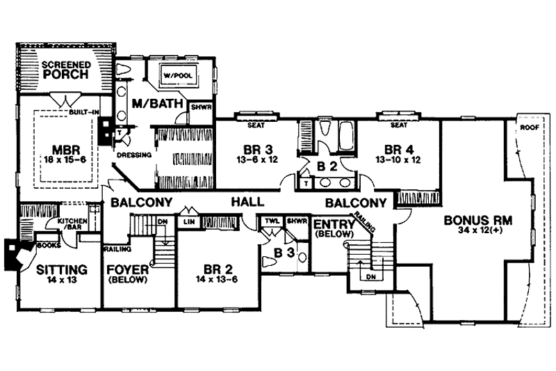 House Blueprint - Floor Plan - Upper Floor for Colonial House Plan #328-206 - 4 bed, 3.5 bath