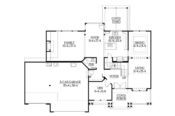 Floor Plan - Main Floor for Craftsman House Plan #132-234 - 3 bed, 2.5 bath