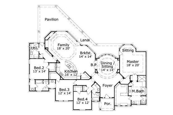Floor Plan - Main Floor for European House Plan #411-418 - 4 bed, 3 bath