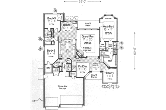 Floor Plan - Main Floor for European House Plan #310-318 - 3 bed, 2.5 bath