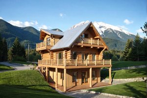 Dream House Plan - Log Exterior - Front Elevation Plan #117-107