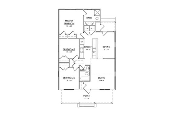 Floor Plan - Main Floor for Craftsman House Plan #936-17 - 3 bed, 2 bath