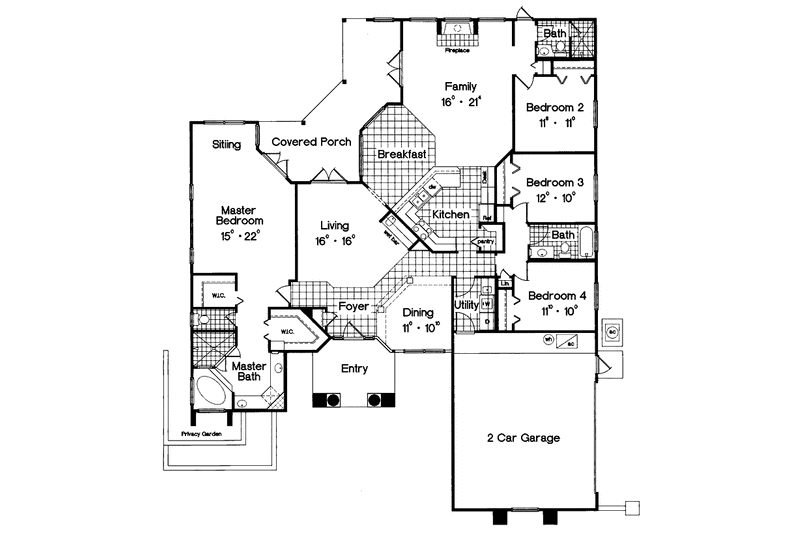 Home Plan - Floor Plan - Main Floor for Mediterranean House Plan #417-762 - 4 bed, 3 bath