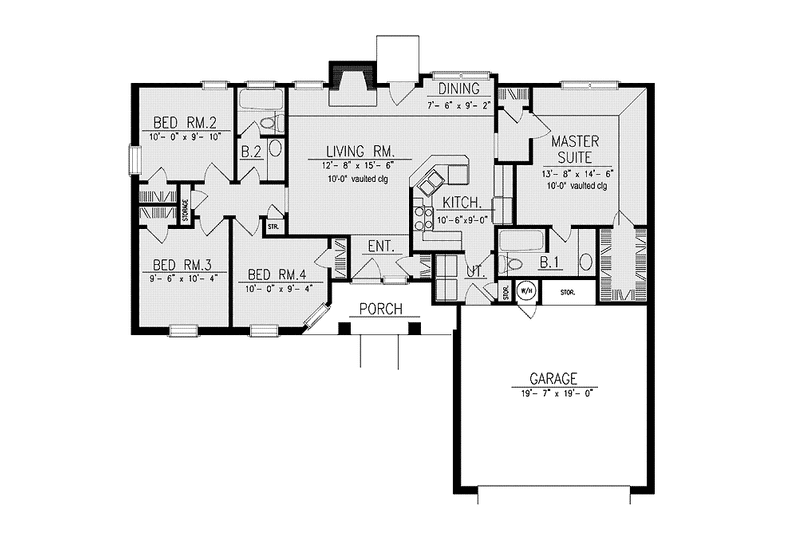 House Design - Floor Plan - Main Floor for Country House Plan #40-507 - 4 bed, 2 bath