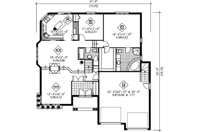 House Plan Design - Floor Plan - Main Floor for Traditional House Plan #25-1065 - 2 bed, 2 bath