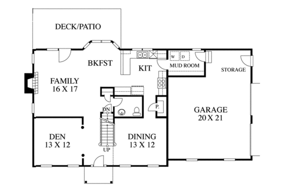 Floor Plan - Main Floor for Colonial House Plan #1053-18 - 3 bed, 2.5 bath