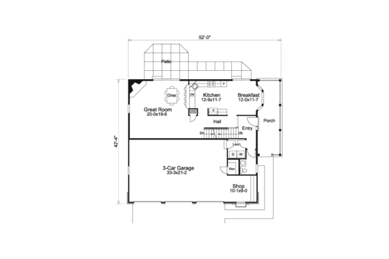 Floor Plan - Main Floor for Country House Plan #57-578 - 3 bed, 3.5 bath