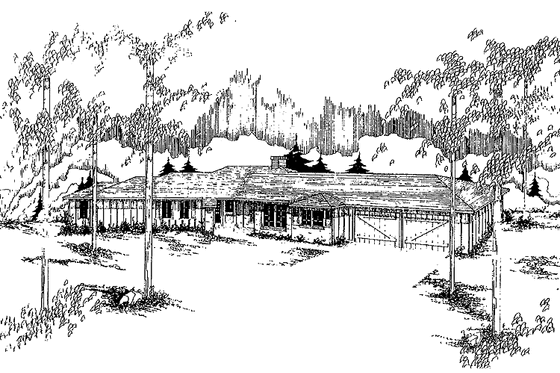 Exterior - Front Elevation 3 for Ranch House Plan #60-969 - 2 bed, 2 bath