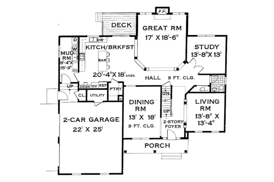 Floor Plan - Main Floor for Traditional House Plan #3-268 - 4 bed, 3.5 bath