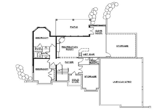 Floor Plan - Lower Floor for European House Plan #5-382 - 5 bed, 3.5 bath