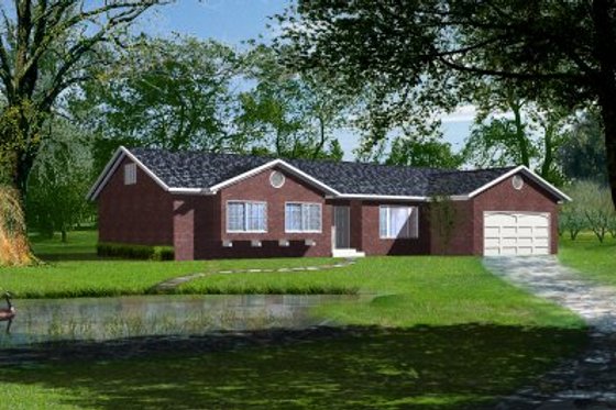 Exterior - Front Elevation for Ranch House Plan #1-345 - 3 bed, 2 bath