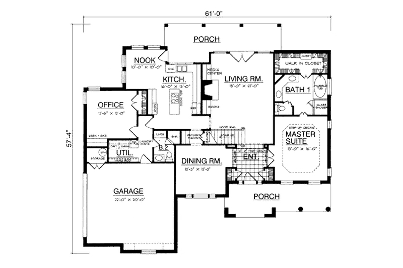 Dream House Plan - Floor Plan - Main Floor for European House Plan #40-224 - 3 bed, 2.5 bath