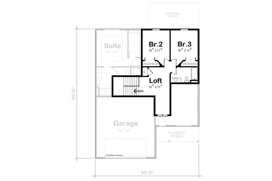 Floor Plan - Upper Floor for Cottage House Plan #20-2486 - 3 bed, 2.5 bath