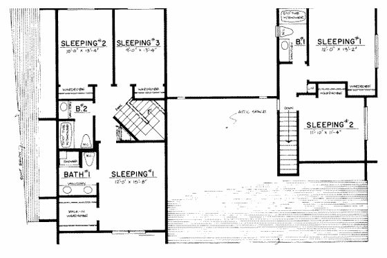 Floor Plan - Upper Floor for Modern House Plan #303-136 - 3 bed, 1.5 bath