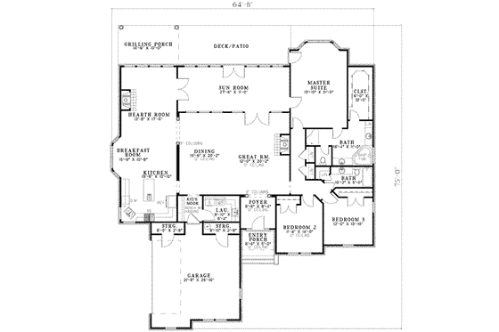 Floor Plan - Main Floor for Traditional House Plan #17-2172 - 3 bed, 2 bath