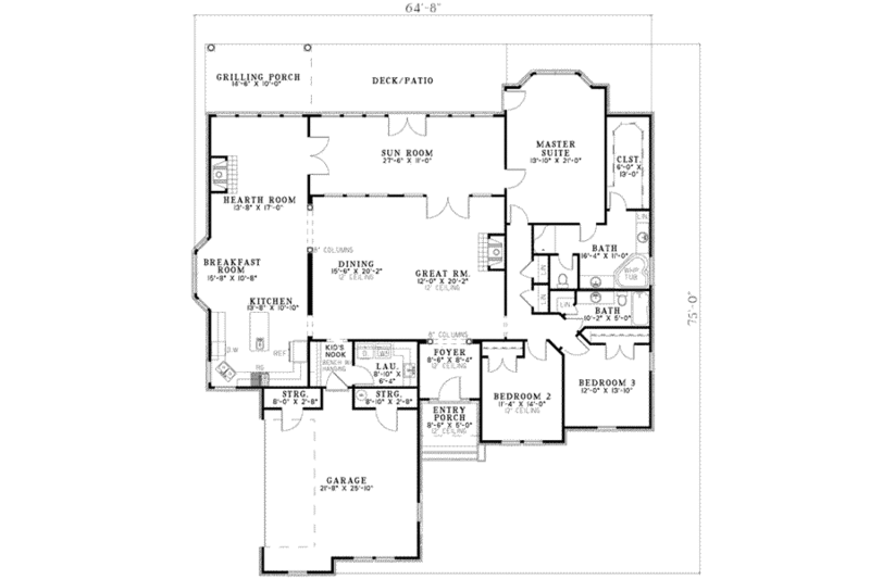 Traditional Style House Plan - 3 Beds 2 Baths 2707 Sq/Ft Plan #17-2172 ...